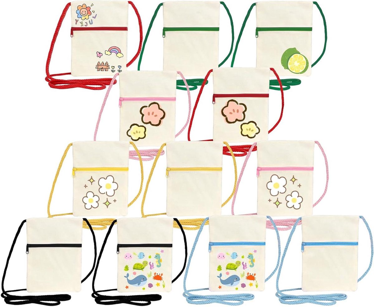Stoffen tas om te beschilderen, katoenen tas, kleurrijk, 18 x 12 cm, schoudertas voor kinderen, stoffen tassen om te beschilderen, borsttas voor kinderverjaardag, feest, Meerkleurig, diy.