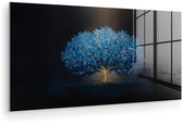 MuchoWow® Tableau en verre 160x80 cm - Peinture sur verre acrylique - Arbre - Bleu - Feuilles - Coups de pinceau - Photo sur verre - Décoration murale salon - Décoration murale chambre à coucher - Peintures