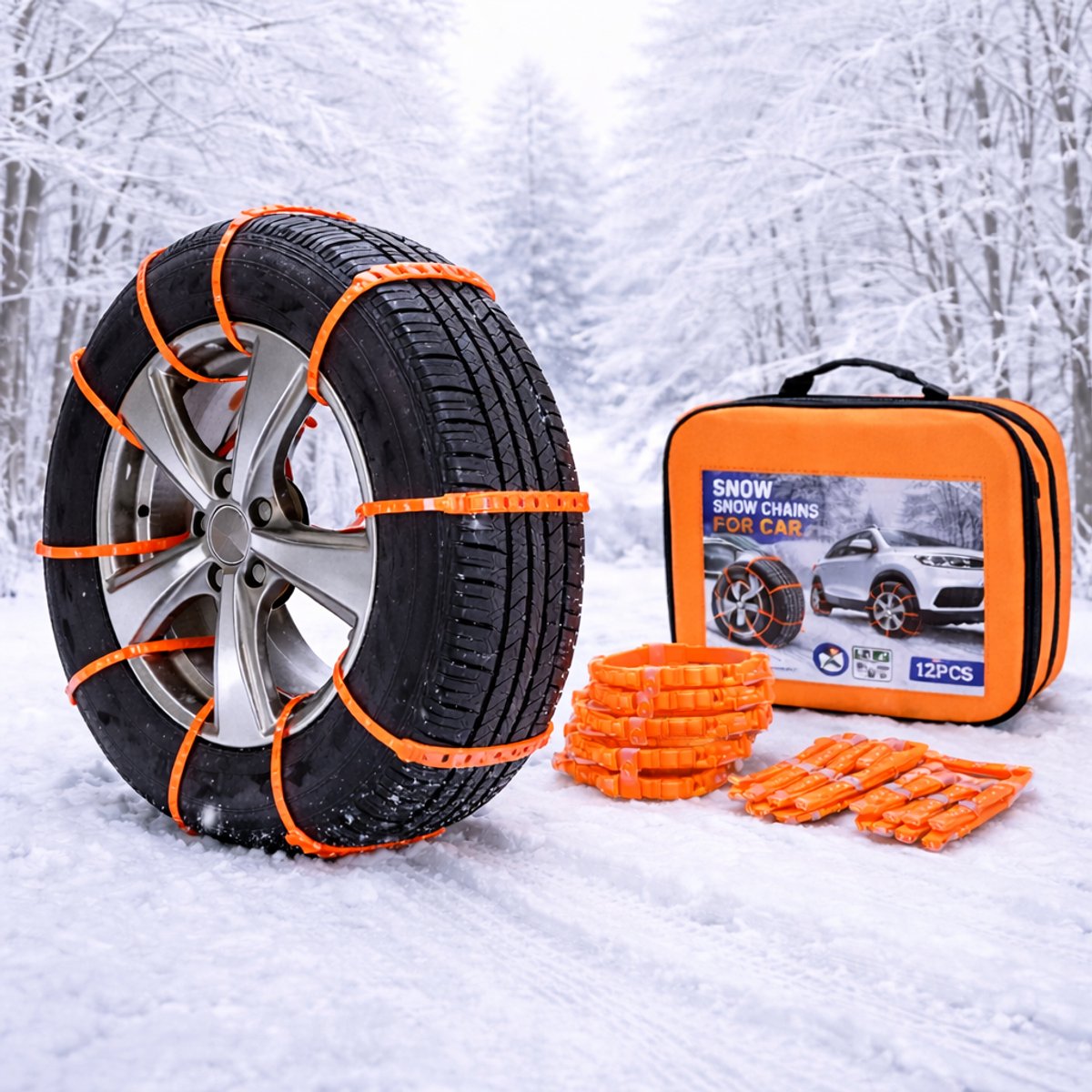 Sneeuwkettingen Auto – Sneeuwgrip voor IJs & Sneeuw – Universeel – 12-delig – Eenvoudige Montage