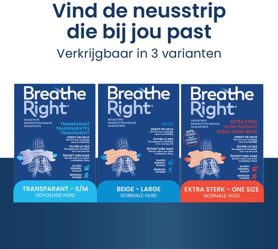 Bandes nasales anti Snurk Breathe Right - Dilatateur nasal - Pansements nasaux anti- Snurk - Peaux sensibles - Petit/ Medium 30 pièces - Transparent - Bon sommeil - Doux pour la peau - Idéal en cas de rhume et d'allergies