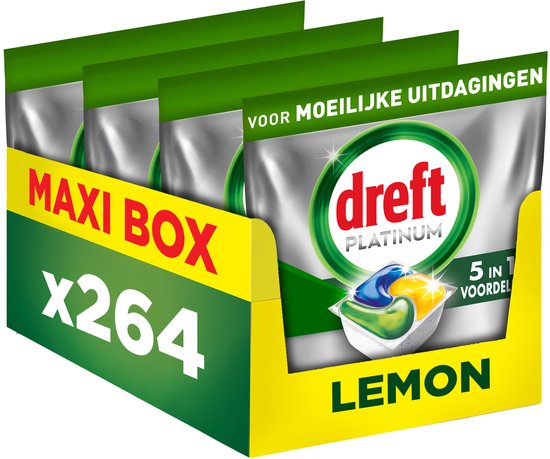 Dreft Platinum Vaatwastabletten Citroen - Moeilijke Uitdagingen - Vettig Filter - 4 x 66 stuks
