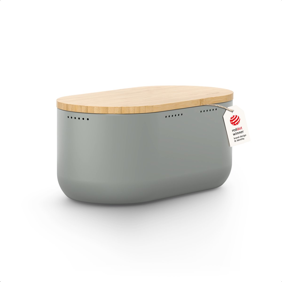 LARS NYSØM Ægte Broodtrommel - Bamboe deksel bruikbaar als snijplank - 35,5x18,5x15,8cm (Ash Gray)