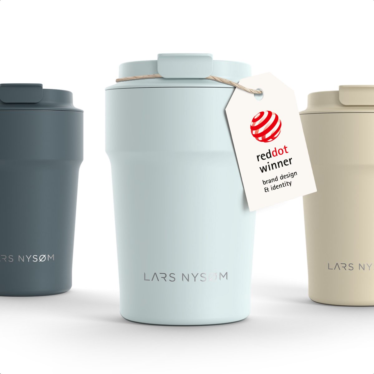 LARS NYSØM Bevægelse Thermos Coffee Mug-to-go 380ml - BPA-vrij met Isolatie - Lekvrije Roestvrijstalen Thermosbeker (Misty Blue - Powder)