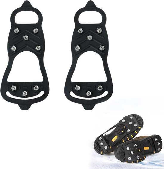 Anti-slip Ijsgrijpen - tijgijzers Voor Bergschoenen - Snow grips over schoenen - Anti Slip Sneeuwzolen - Grip Schoenspikes - Veilig lopen op Sneeuw en IJs - Crampons - Stijgijzers - Antislip stijgijzers met 8 tanden - Schoenmaat 35-45