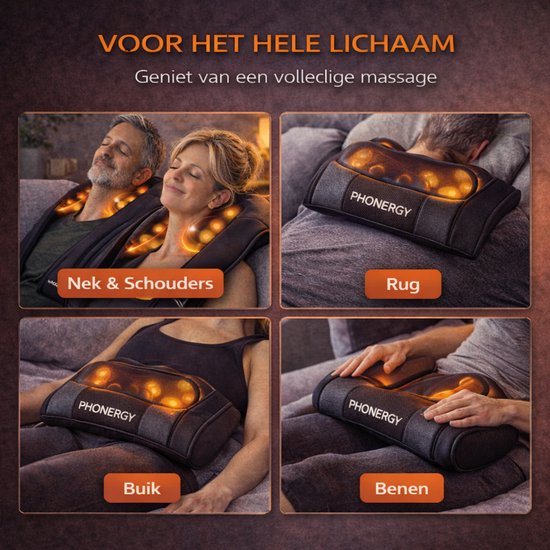 Phonergy Treatflow - Massagekussen - Draadloos - Elektrisch Apparaat - Nek en Schouder - Warmtefunctie met Infrarood - Draagtas -Zwart