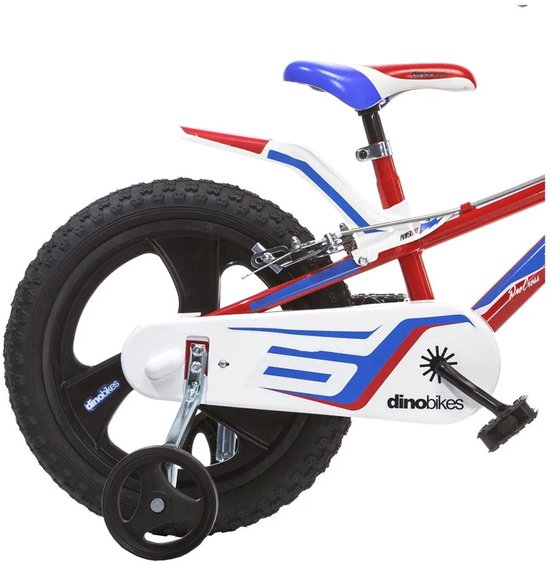 Dino R1 - Kinderfiets 16 Inch - van 4-6 Jaar - met Zijwieltjes - Jongensfiets Rood van Dino. — afbeelding 5