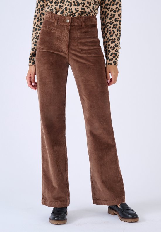 FTCayanz Corduroy broek voor dames, brede broek, elastische taille, katoen, koorden, harembroek, vrijetijdsbroek met zakken, bruin, XL