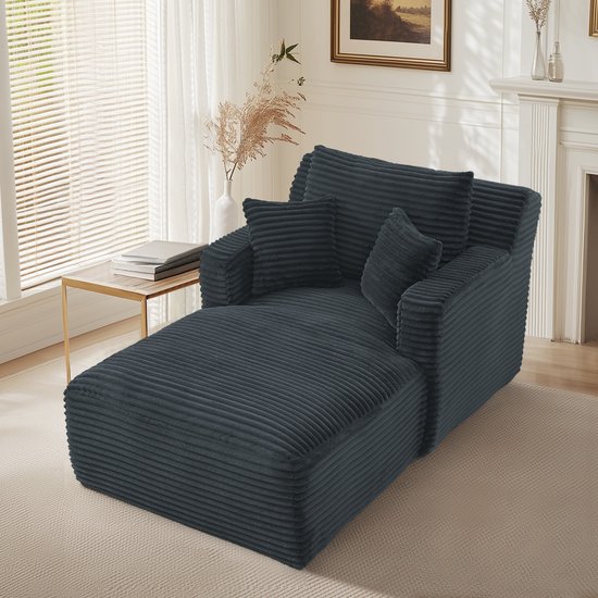 Sweiko Chaise longue - Fauteuil - Corduroy - Eenpersoonsbank - Met kussen - Geen montage nodig - Donkergrijs