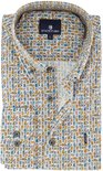 Gevouwen overhemd met 'State of Art' label, wit met een print van bruine, groene en blauwe bladeren in ruiten.