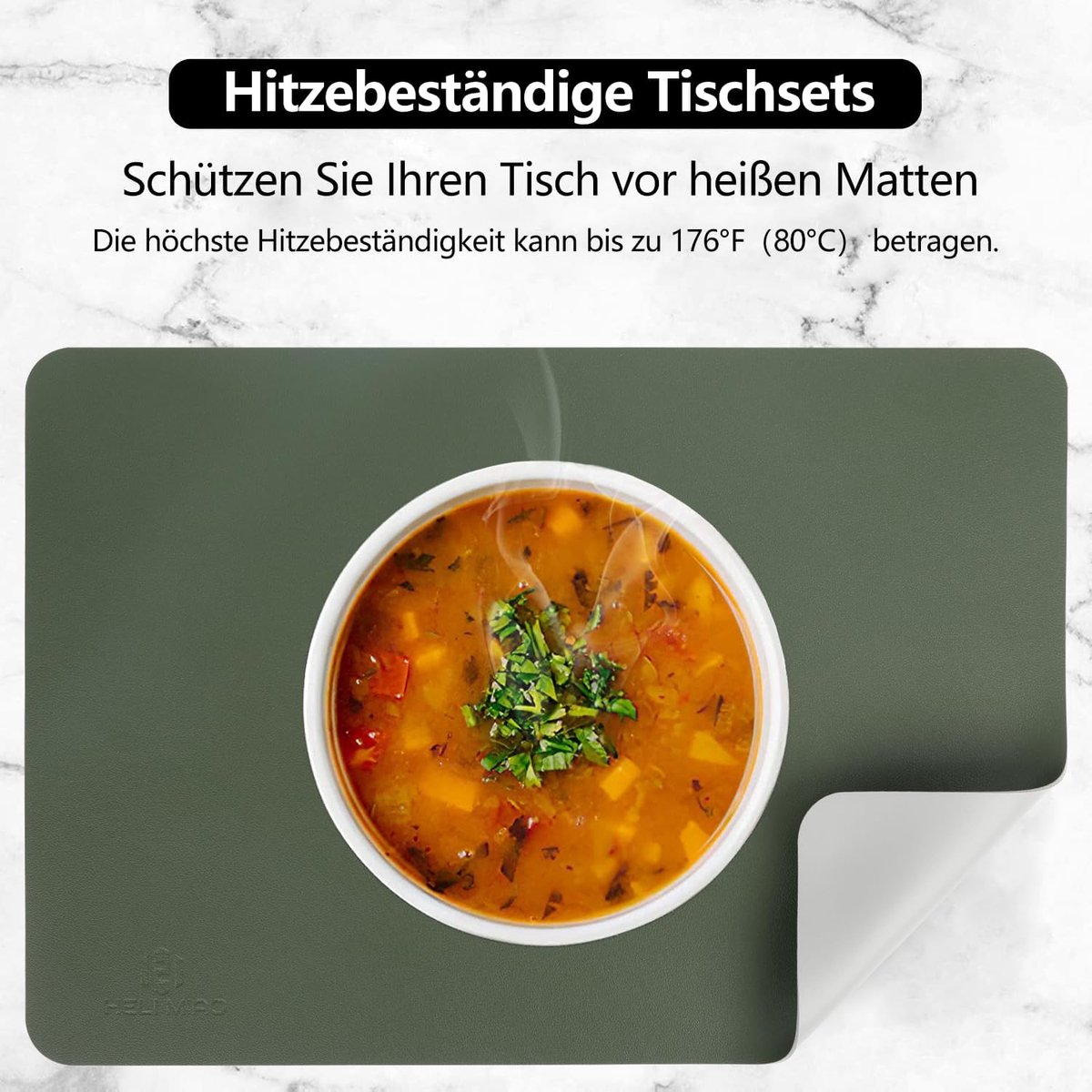 Candala Placemats, afwasbaar, placemats, leer, hittebestendig, dubbelzijdig, set van 6 placemats in lederlook met onderzetters, tafelonderzetters, placemats (olijfgroen grijs)