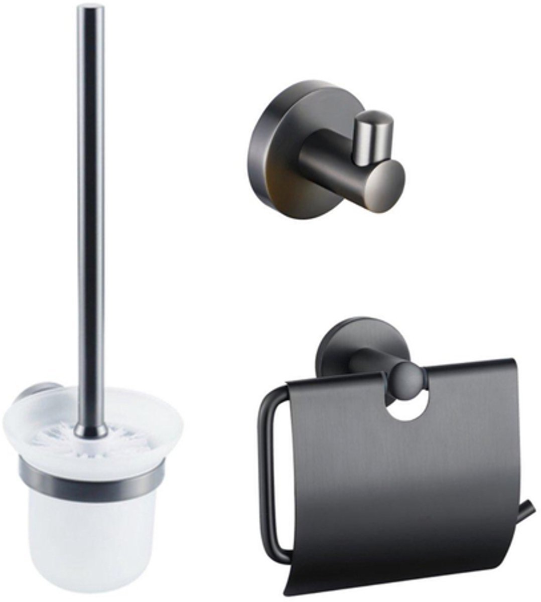 FugaFlow Eccelente Acces Toiletset - toiletrolhouder met klep toiletborstel - handoekhaak - geborsteld gunmetal PVD