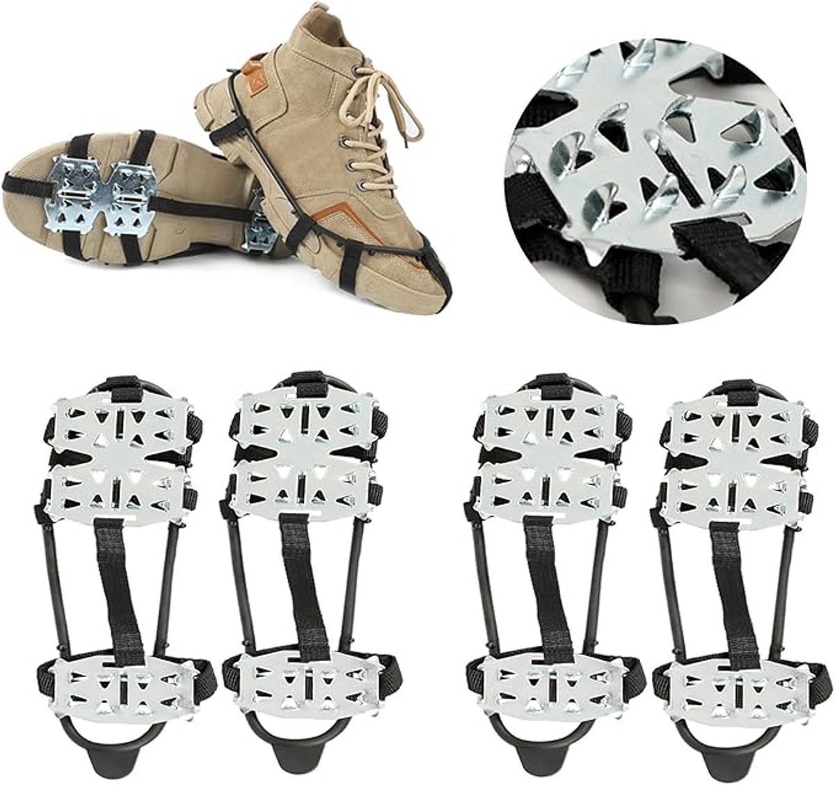 IJsspikes voor schoenen en laarzen, universele micro-schoenspikes voor sneeuw en ijs, antislip wandelspikes met 24 stalen noppen, sneeuwstijgijzers met grip voor winterwandelen, ijsvissen, klimmen en wandelen -maat L, geschikt voor schoenmaten 41-45