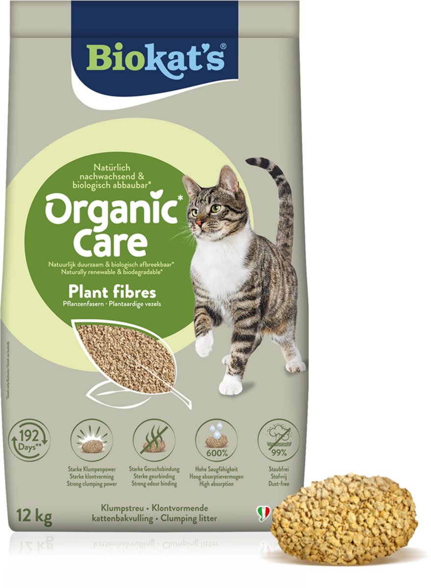 Biokat's Organic Care Plant fibres - 12 kg - Kattenbakvulling - Klontvormend - Zonder geur van Biokat's