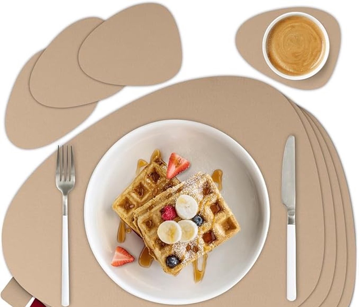Candala vilt tafelset - ovaal incl. onderzetters I placemat afwasbaar beige I placemat set afveegbaar met vilt onderzetter voor borden, glazen I tafeldecoratie winter, zandbeige