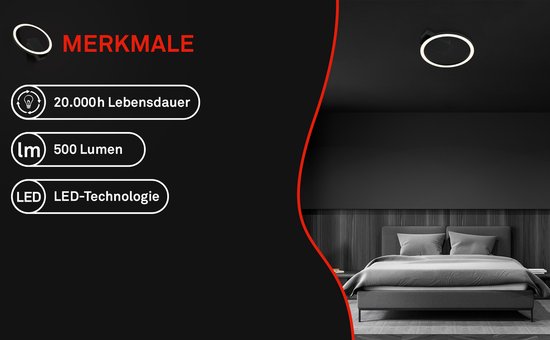 BRILONER - Plafonnier LED Ring - plafonnier noir - Ø21cm - lumière blanc chaud 3000 K - 5W - 500Lm