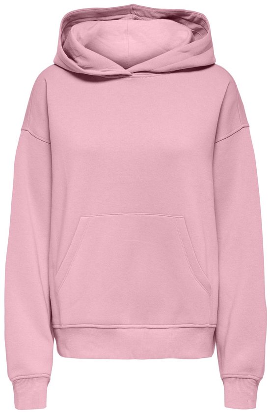 Sweat à capuche rose avec une grande poche kangourou sur le devant.