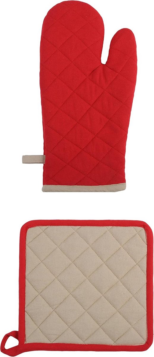 Ovenhandschoenen Katoen 35 x 21 cm - Rood/Linnen