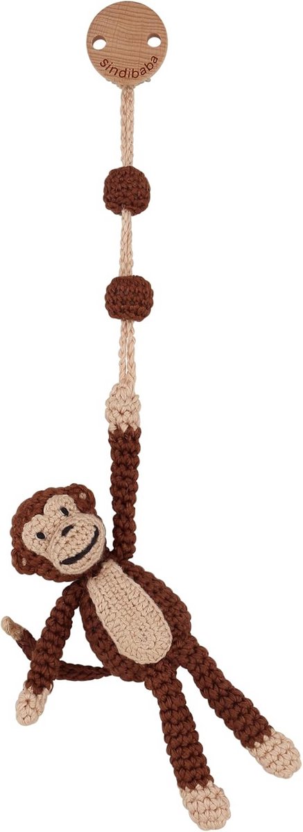Multifunctioneel Aap Hangspeelgoed (28 cm) - Biologisch, Gehaakt met Rammelaar voor Kinderwagen, Speelboog en Bedje