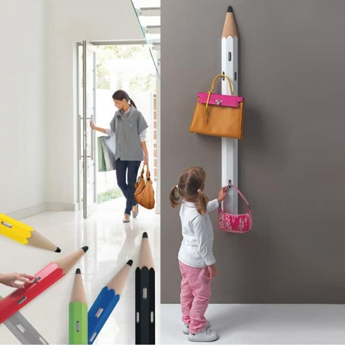 Kleurrijke Houten Wandkapstok met Klemhaken voor Kinderkamer of Hal