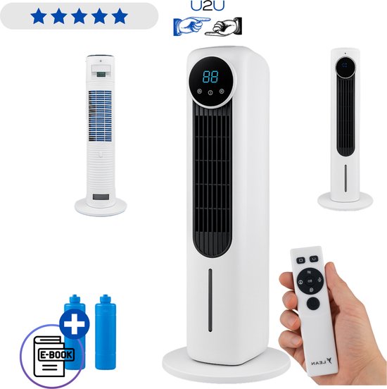 Watergekoelde torenventilator met ijsfunctie, ionisator, afstandsbediening, timer en oscillatie – LEAN ventilator