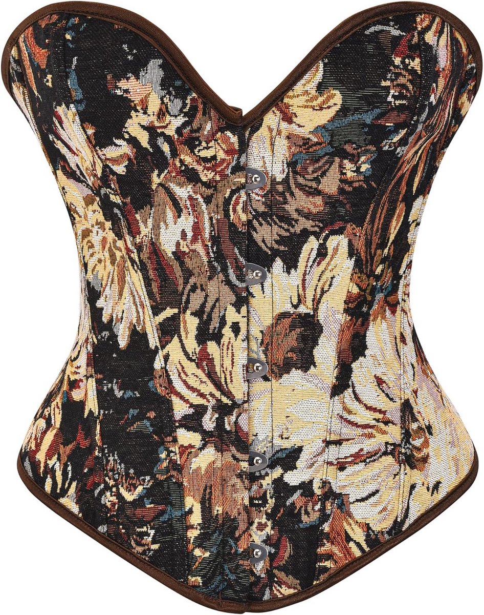 Klassiek Vintage Bloemendessin Korset Bustier met Vetersluiting en Stevige Taillecontrole