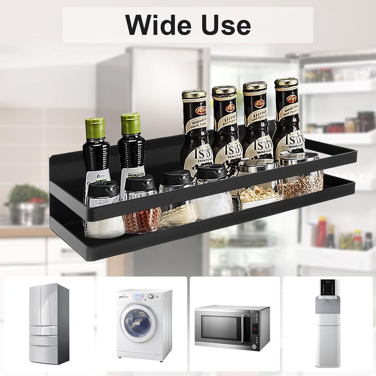 Candala 2-pack kruidenrek ijzeren magnetische plank, magnetische kruidenrek organizer, wandgemonteerde kruidenorganizer, voor kast koelkast - zwart