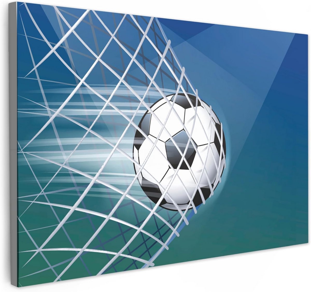 Voetbal in het Net Wanddecoratie Canvas 120x80cm voor Jongens en Meisjes
