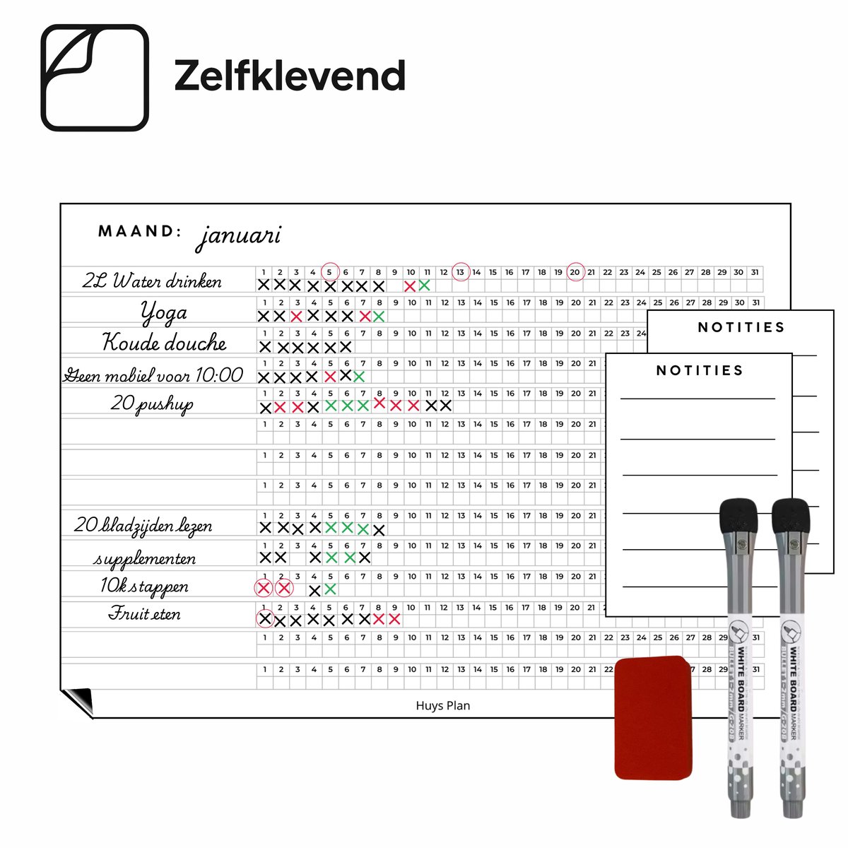 Huysplan - A5 Habit tracker - Habit Planner - Atomic Habits - 2 Stiften en 1 Wisser - Zelfplakkend