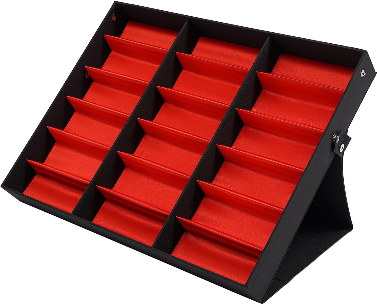 ML 43. Brillen Organizer -Multi Display Case in Zwart - Rood - 18 vak