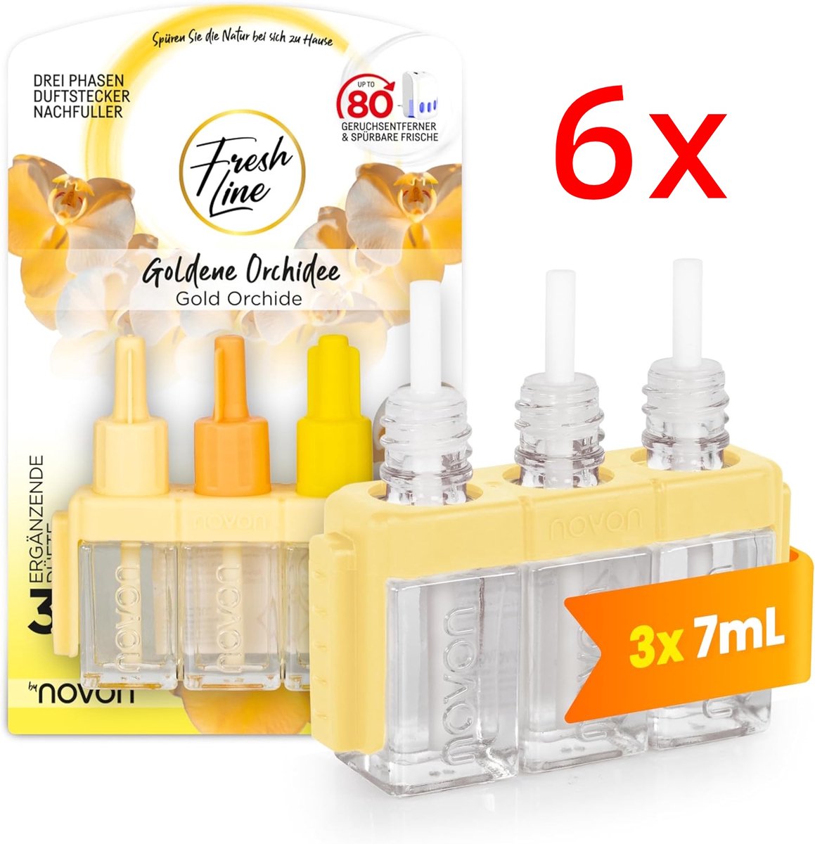 Fresh Line® - Luchtverfrisser Navullingen 6 stuks - Gold Orchide - Werkt met Ambi pur/Ferbreze 3VOLUTION