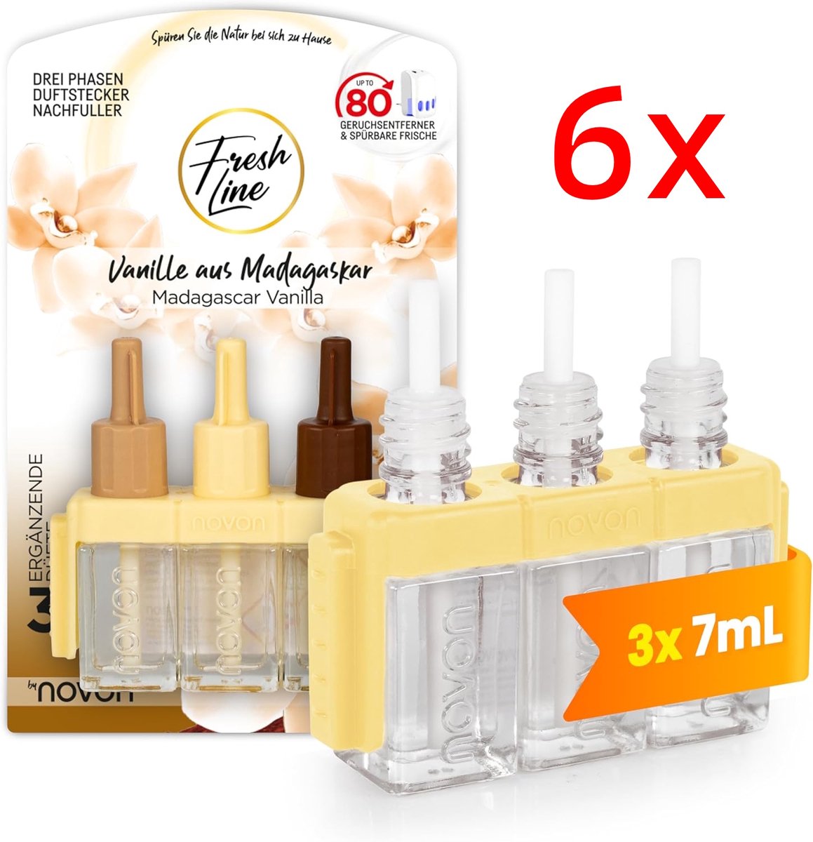 Fresh Line® - Luchtverfrisser Navullingen 6 stuks - Madagascar Vanilla - Werkt met Ambi pur/Ferbreze 3VOLUTION
