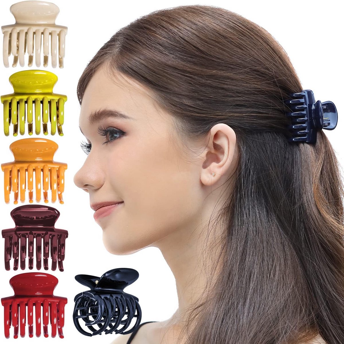 Set van 6 Klassieke Dames Haarclips Middelgroot met Sterke Dubbele Klem