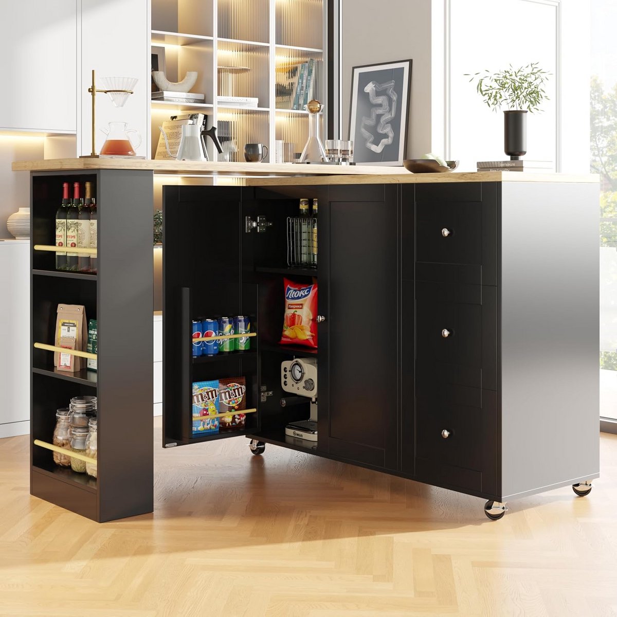 Multifunctionele, 360° Draaibare Statafel met Snacksrek en Extra Opbergruimte