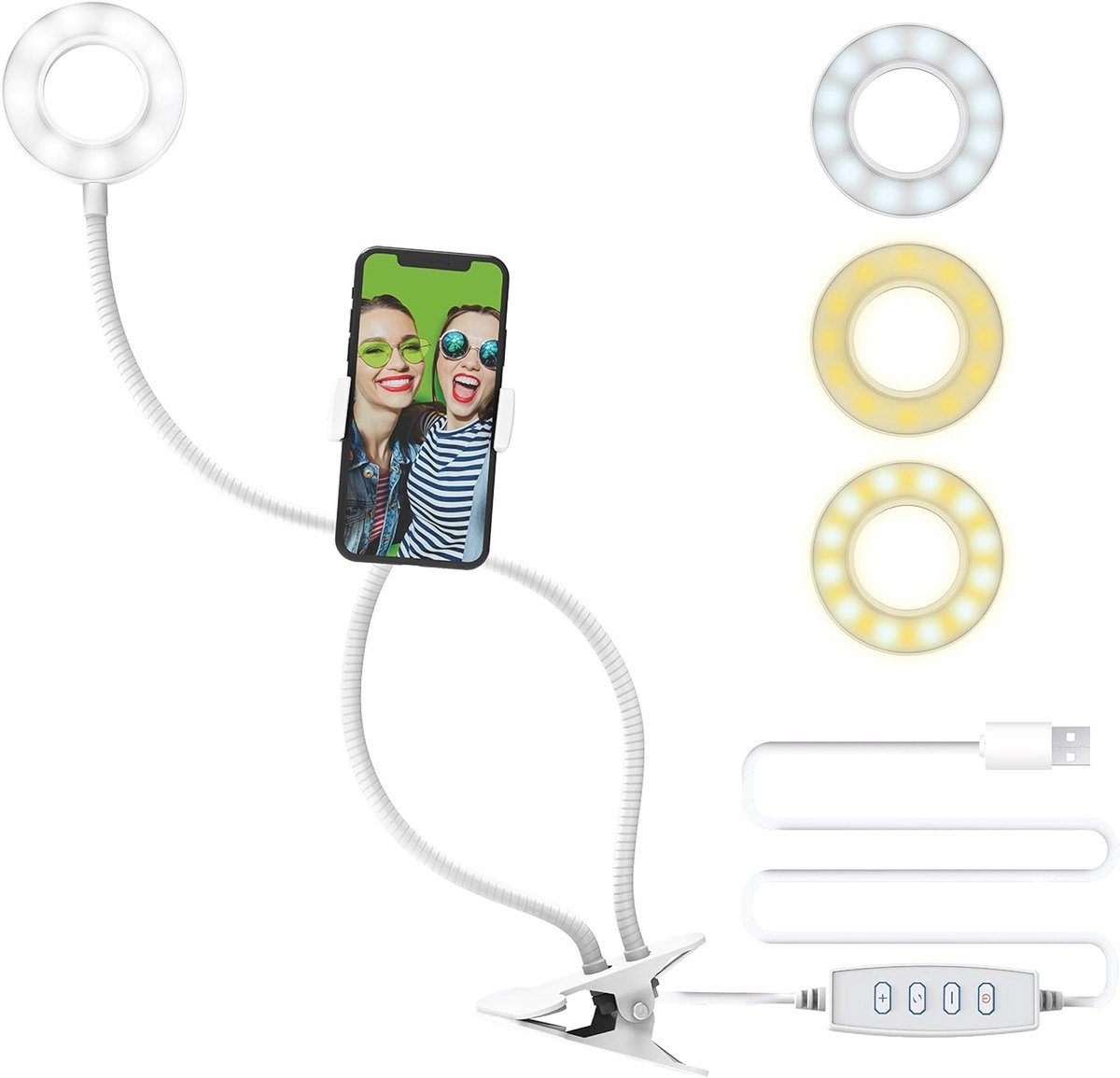 Ringlicht met Cliphouder, 3 Lichtmodi en 10 Helderheidsniveaus voor Smartphone
