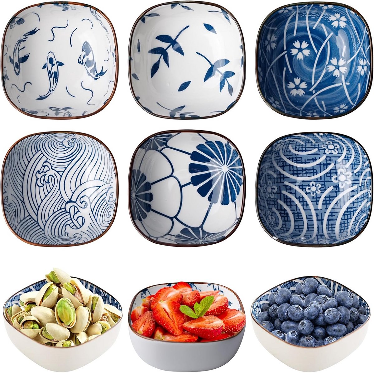 Set van 6 Keramische Kommetjes voor Sauzen, Dips of Desserts - Japans Stijl - 9,2 cm