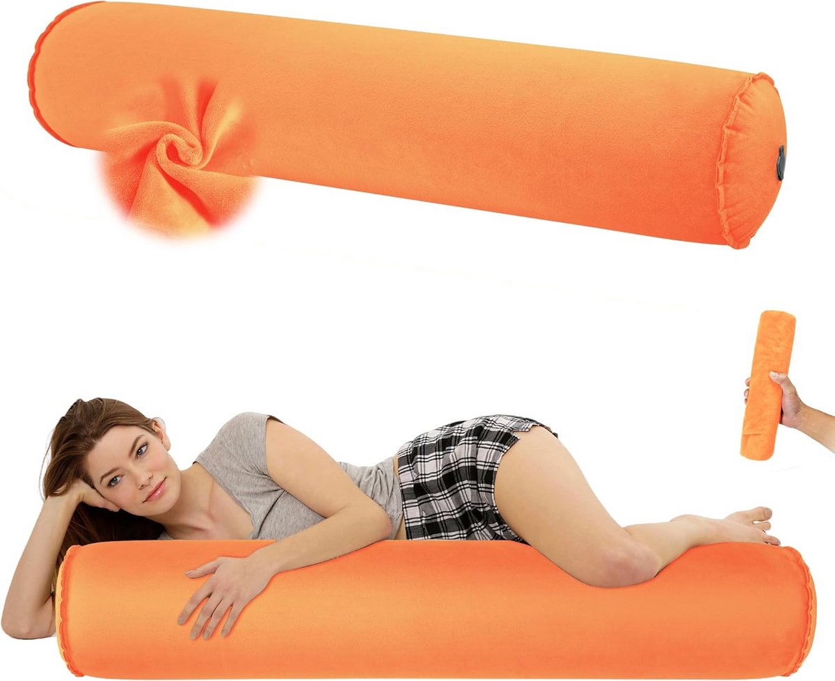 Groot Opblaasbaar Zijslaapkussen Rond Ne9kkussen Voor Volwassenen en Kinderen 120x20cm