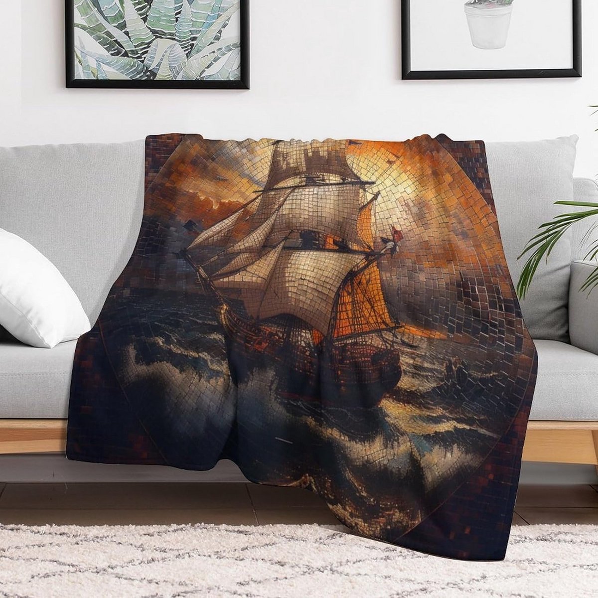Zachte Plaid - Fleece Deken - Gezellig Ontspannen - Ademend Lichtgewicht - 178 x 178 cm - Zeilboot Print