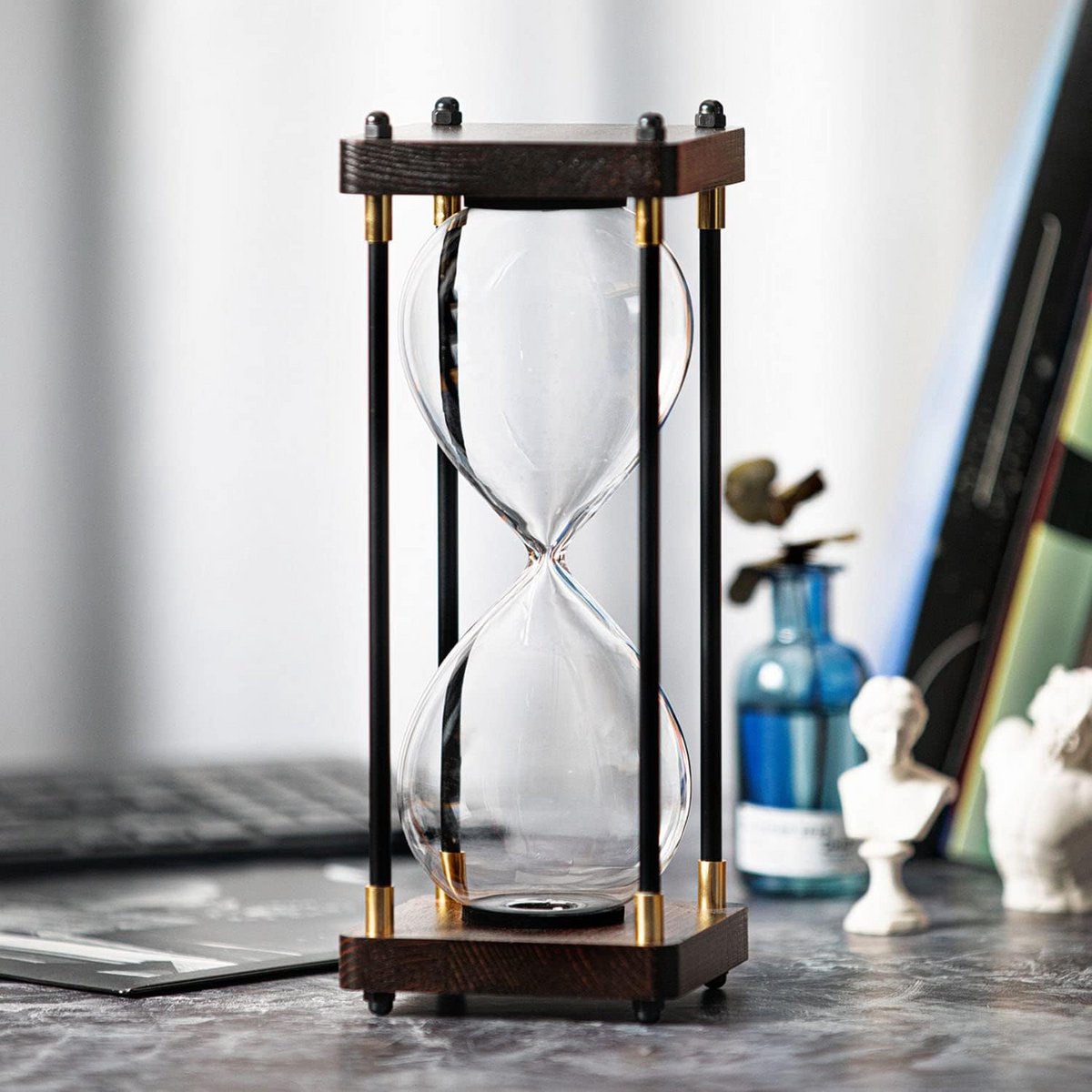 Grote Navulbare Zandloper met Zwarte Houten Frame - Decoratief Zandklok