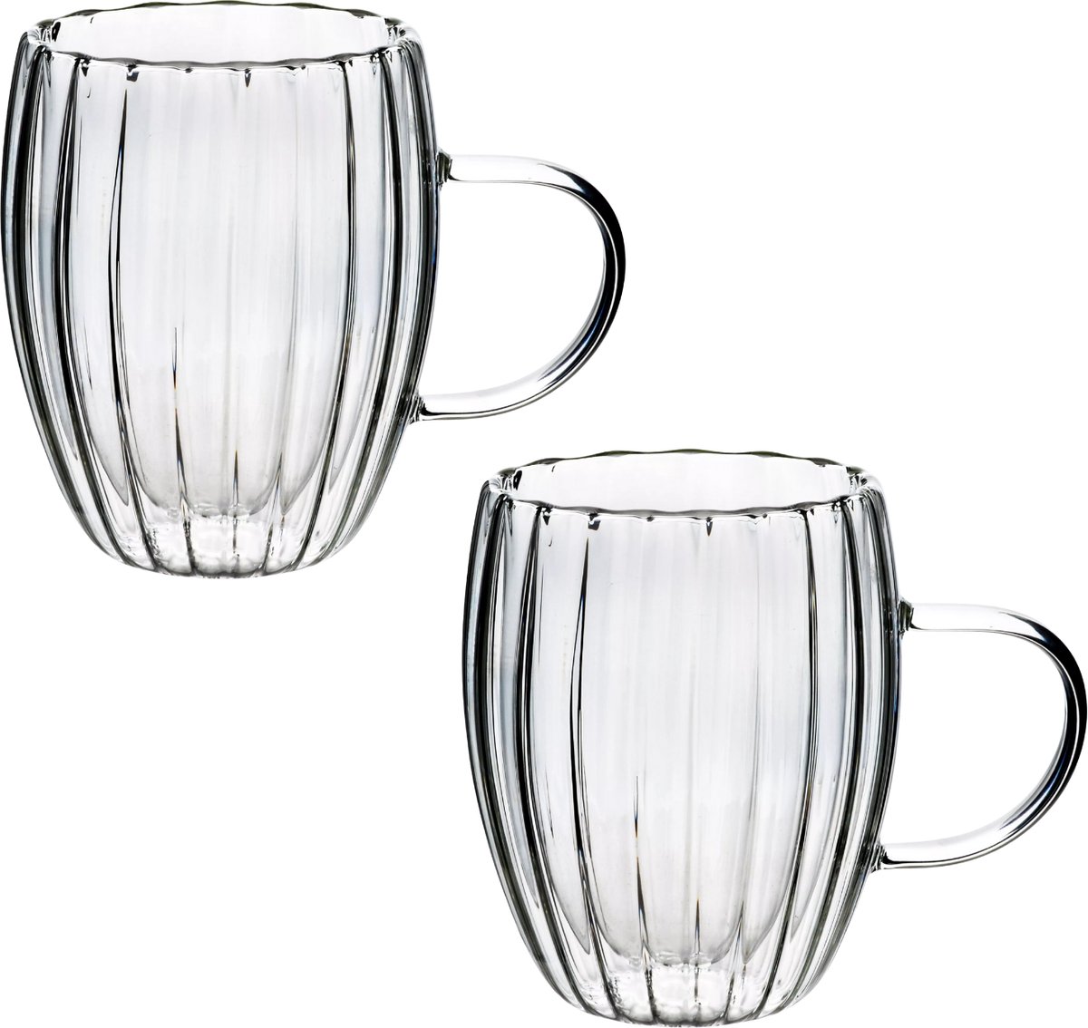 Mondex Peter Thermische Mok met Dubbele Wand, 300ml, Geribbeld Glas