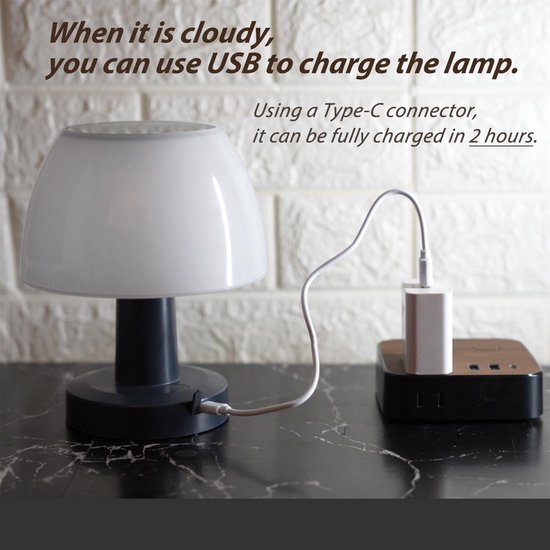Dimbare Draadloze Buiten Tafellamp op Zonne-energie en USB Oplaadbaar — afbeelding 2