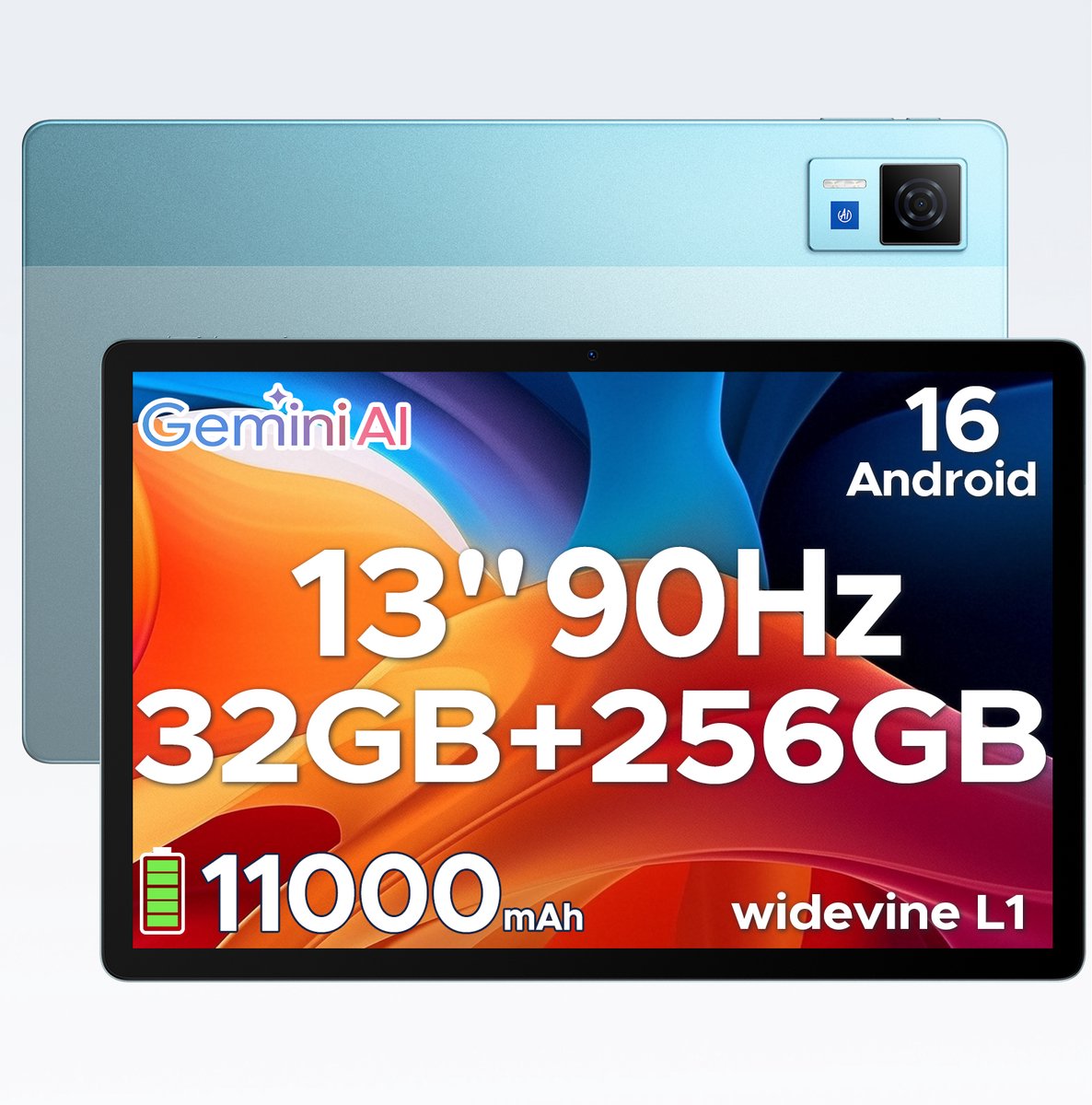 DOOGEE Tablet U13 - Android 16 - Tablet met 13 inch 90Hz FHD-scherm - 32GB RAM + 256GB ROM/2TB - 11000mAh/18W - 4 luidsprekers - 13MP + 5MP - 2.4G/5G WiFi - Widevine L1 - Bluetooth 5.0 - OTG - GPS - Face ID