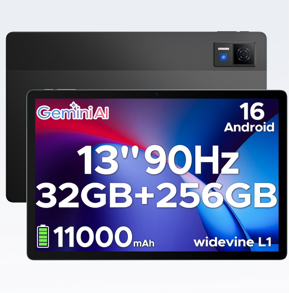 DOOGEE Tablet U13 - Android 16 - Tablet met 13 inch 90Hz FHD-scherm - 32GB RAM + 256GB ROM/2TB - 11000mAh/18W - 4 luidsprekers - 13MP + 5MP - 2.4G/5G WiFi - Widevine L1 - Bluetooth 5.0 - OTG - GPS - Face ID
