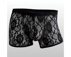 Heren Boxer Kant Zwart Transparant Mesh - Sexy Heren Lingerie - Maat L | LS230