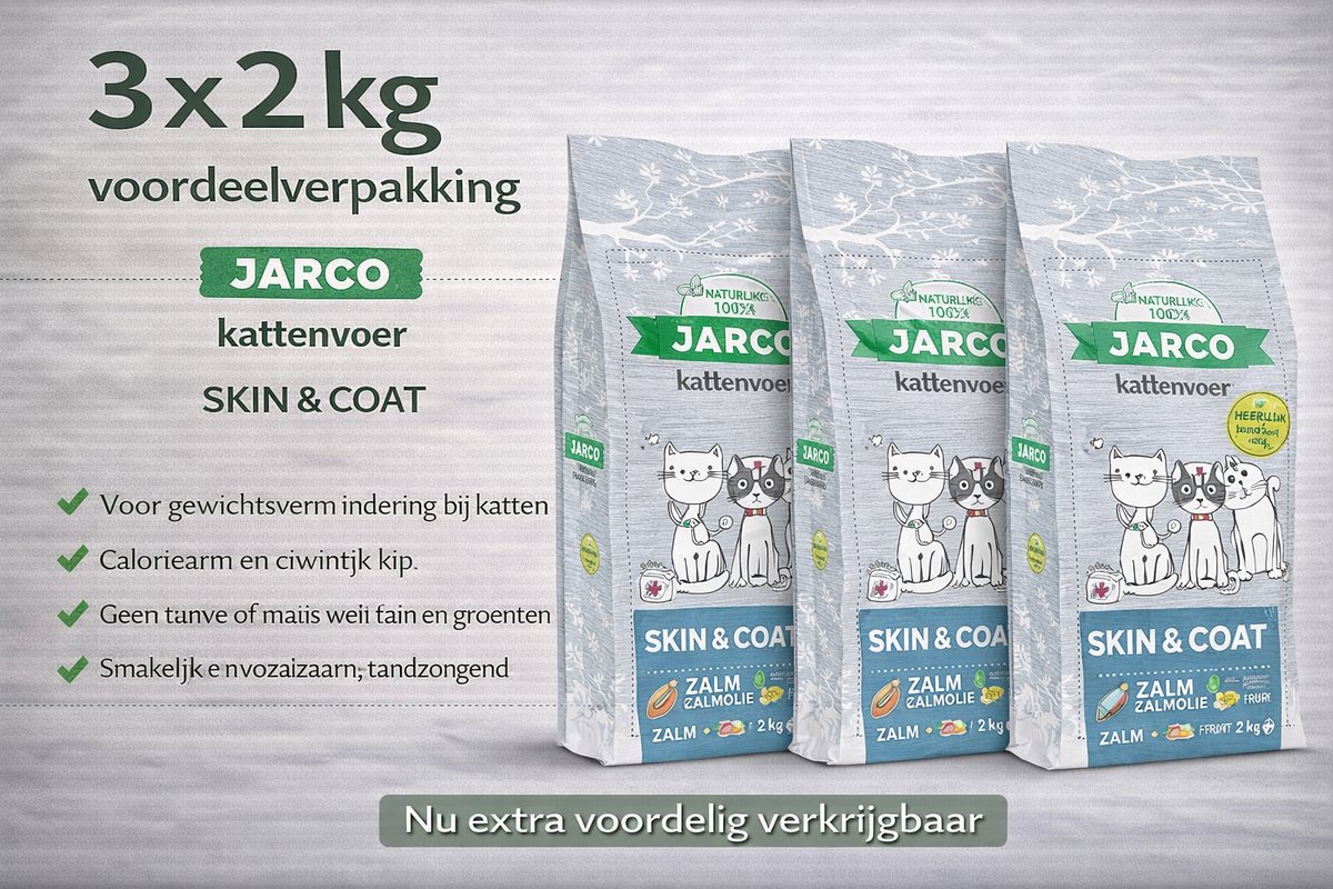 Jarco Premium Cat Vers Skin & Coat - 3x 2kg Voordeelverpakking