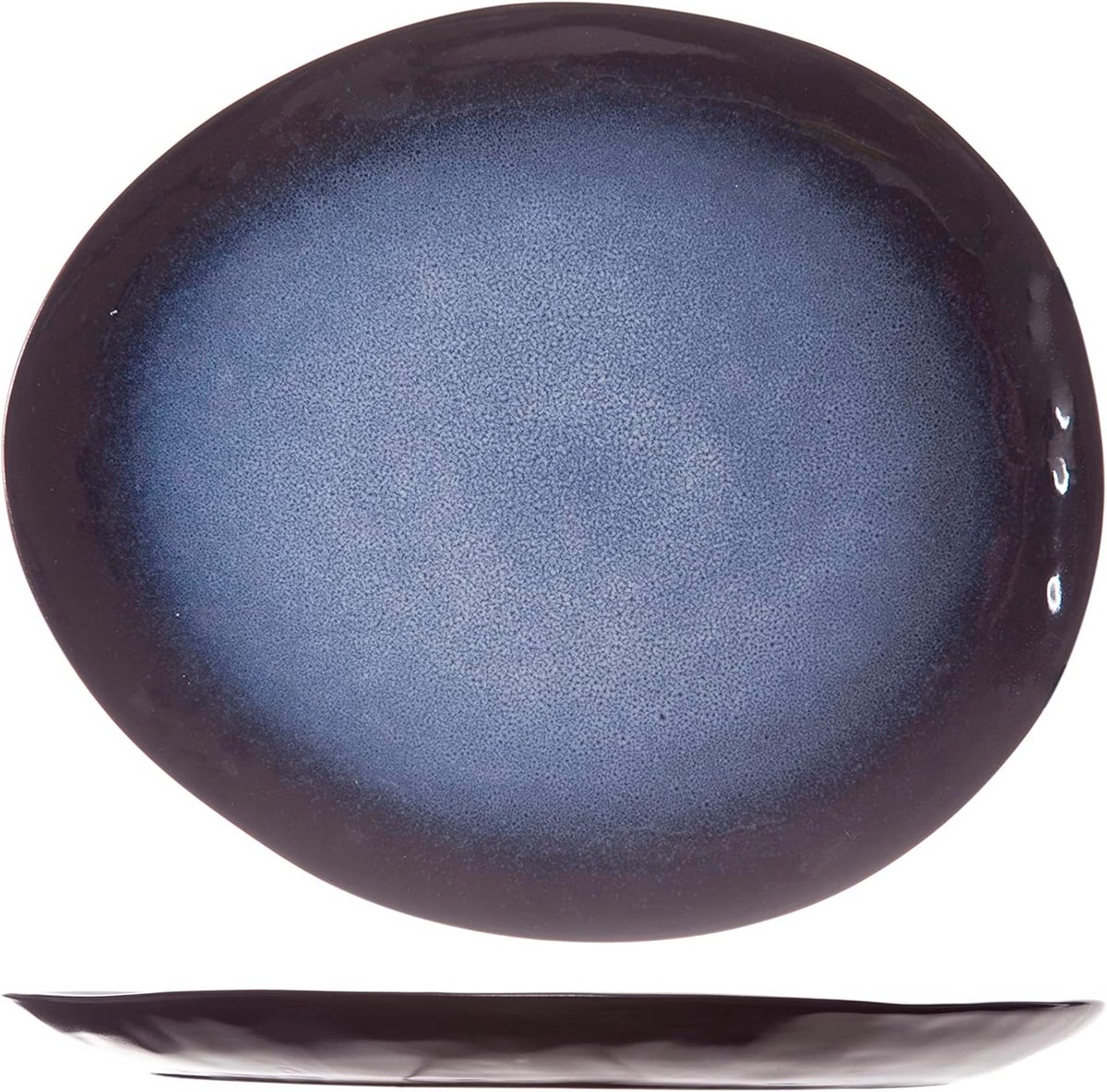 Set van 4 Ovale Borden Blauw Saffier 27,5 x 23 cm Steengoed Servies
