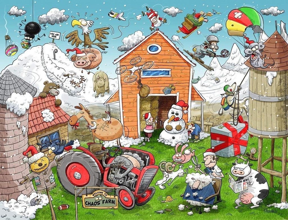 Hilarisch Kerst Legpuzzel 500 Stuks - Chaos Farm Scène met Grappige Details