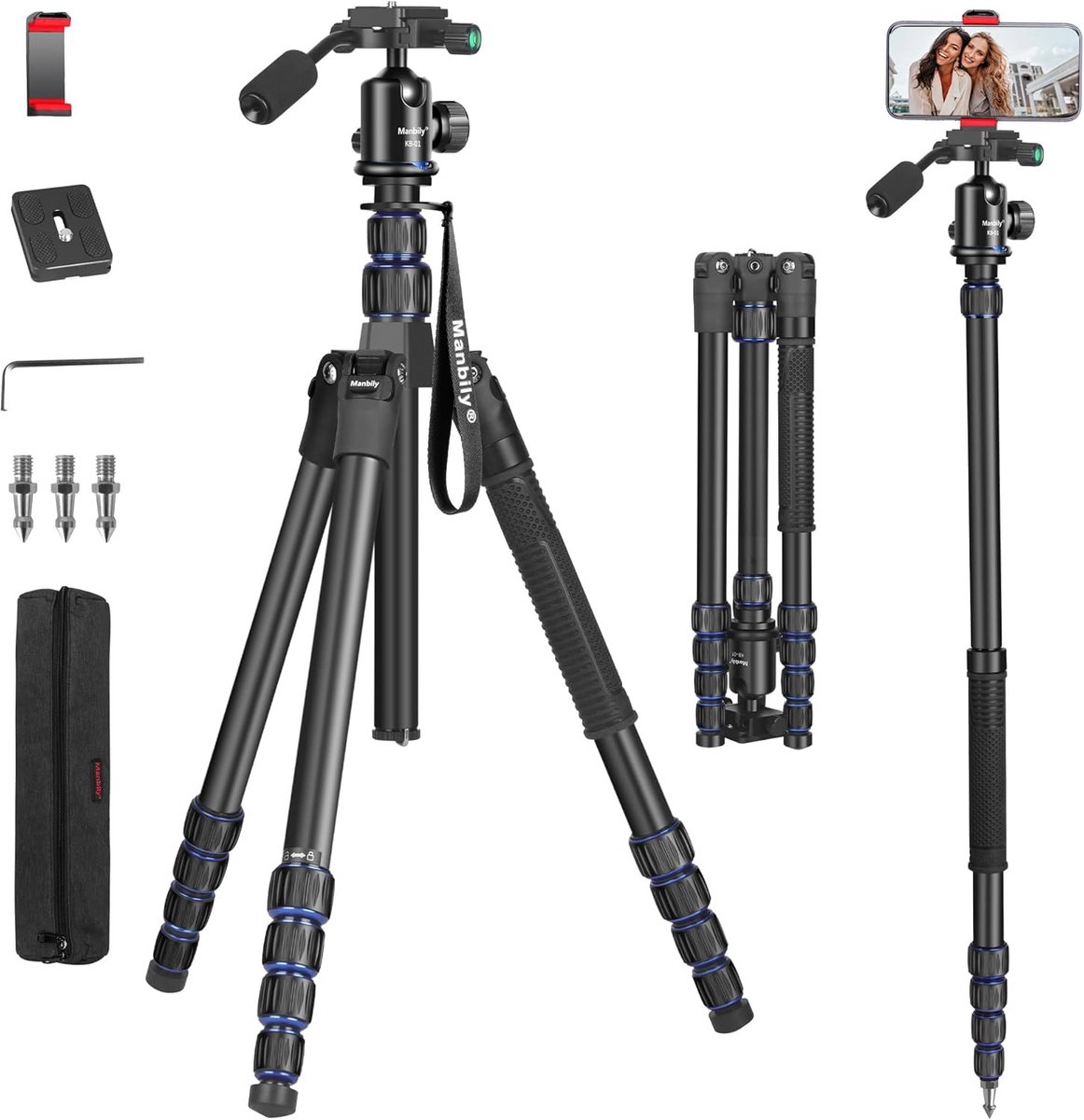 Lichtgewicht Professioneel Camera Statief met Verwijderbare Monopod en Balhoofd