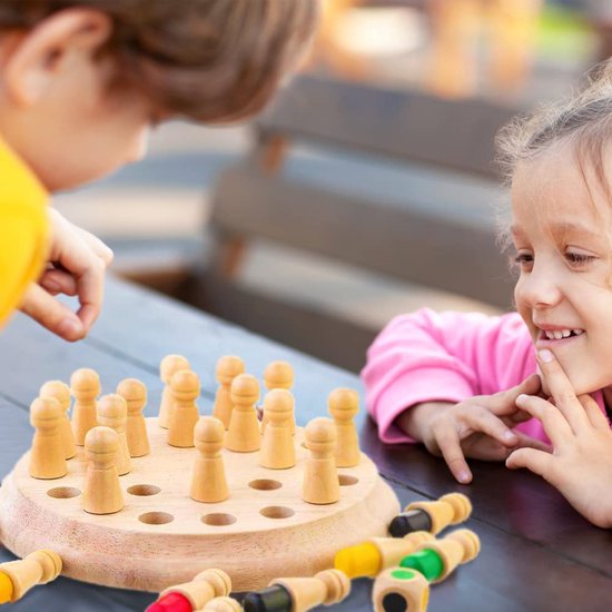 Houten Montessori Geheugenspel - Leerzaam Bordspel Vanaf 4 Jaar - Voor Geheugen, Concentratie & Kleurenherkenning van Merkloos — afbeelding 3
