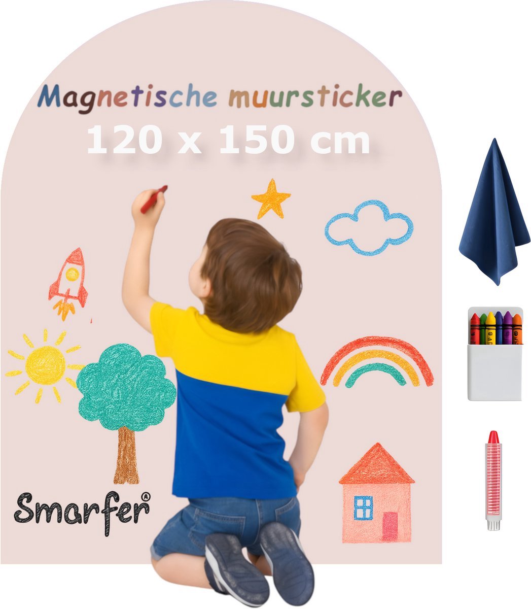 Smarfer - Magnetische muursticker - krijtbord - 120 x 150 cm - Zacht roze - muurboog - magneet sticker - magneetbord