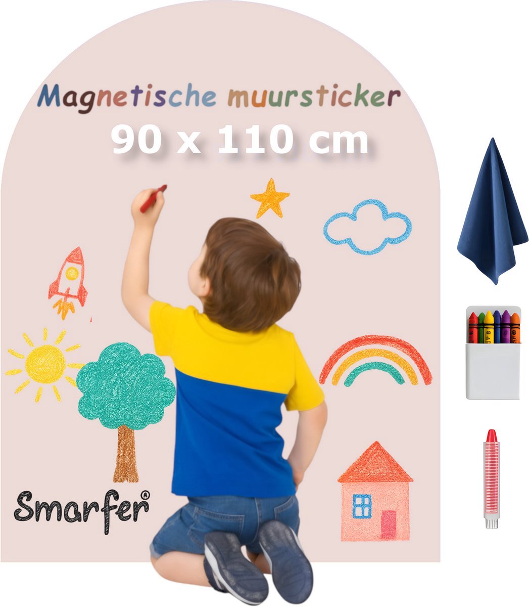 Smarfer - Magnetische muursticker - krijtbord - 90 x 110 cm - Zacht roze - muurboog - magneet sticker - magneetbord